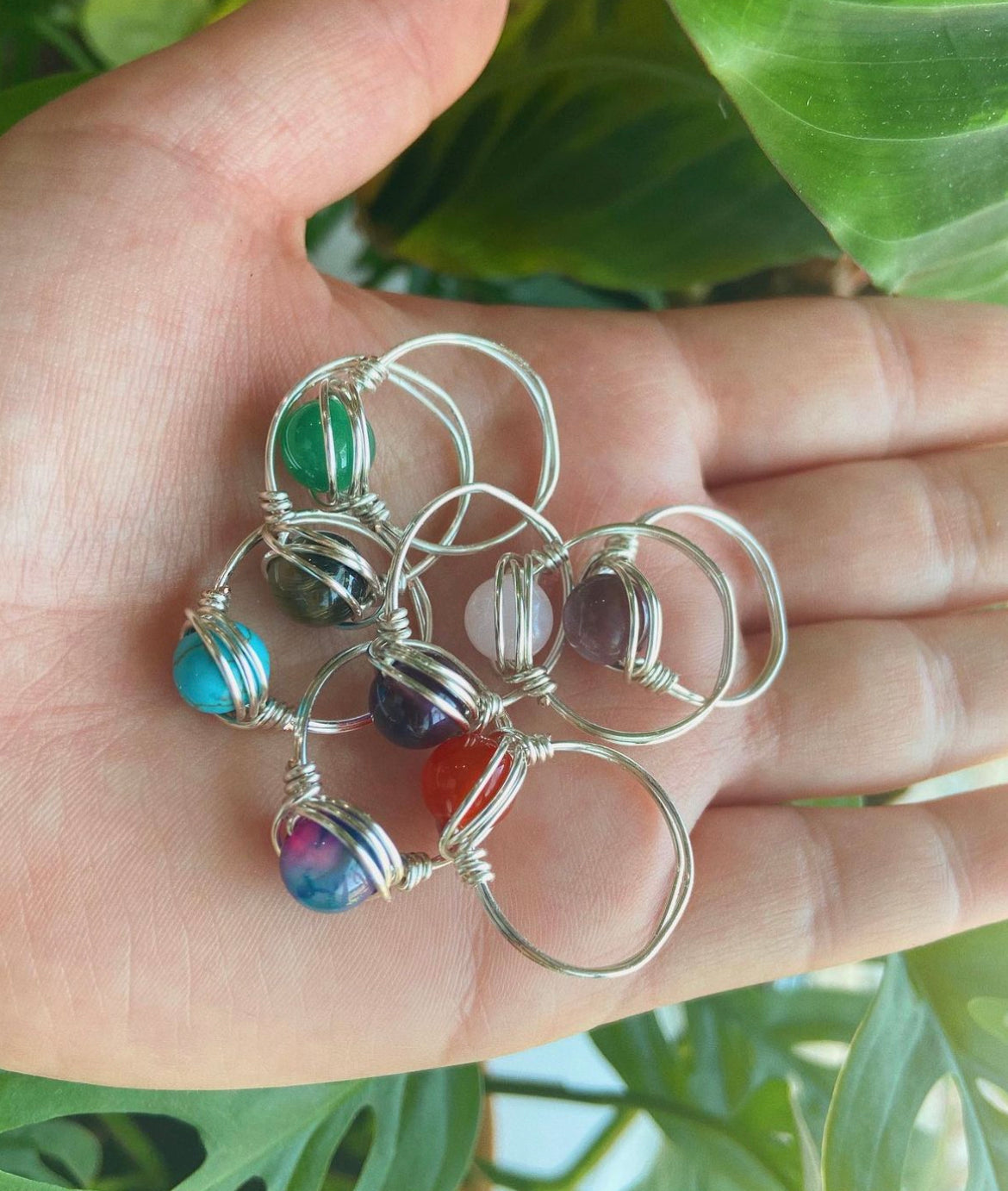 Wire Wrapped Gemstone Rings (Silver color)