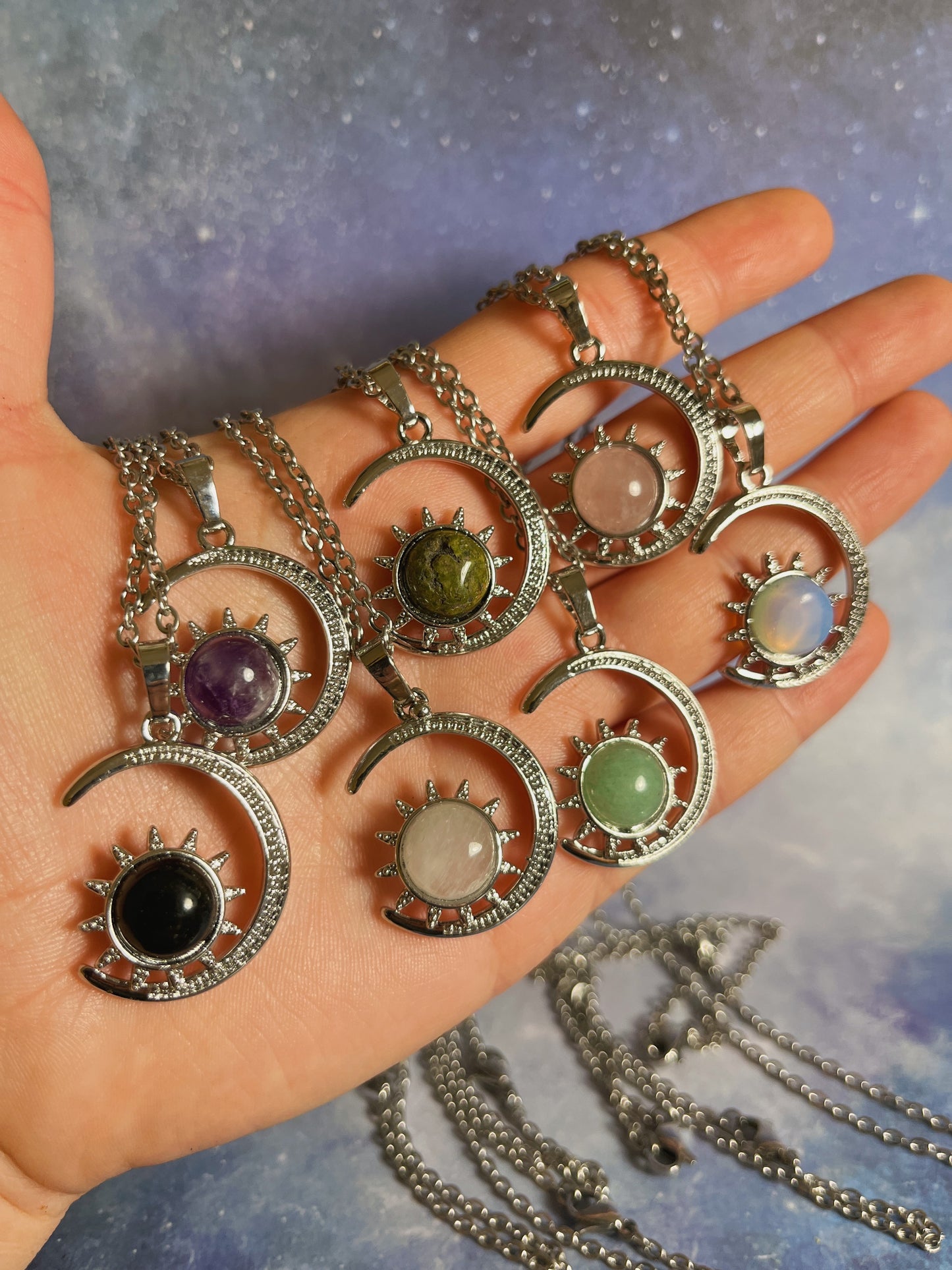 Gemstone Moon and Sun Necklace