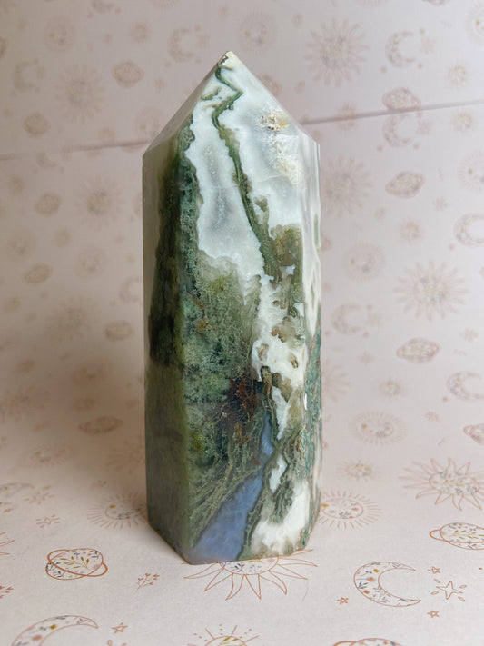 Chunky Moss Agate Tower